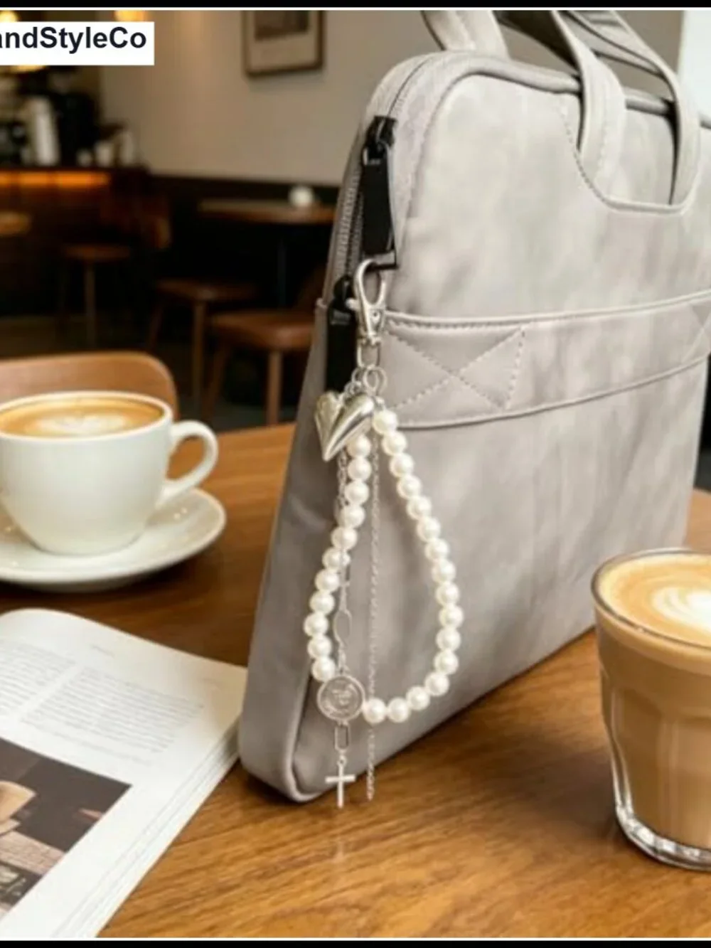 Pearl Heart Cross Keychain Bag Charm Y2K